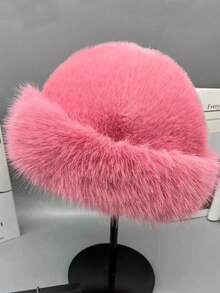 Women's Thickened Warm Fashion Simple Bucket Hat, Faux Mink Fur Mongolian Hat, Comfortable Sun Protection, Suitable For Winter Outfits - Multicolor - View 11