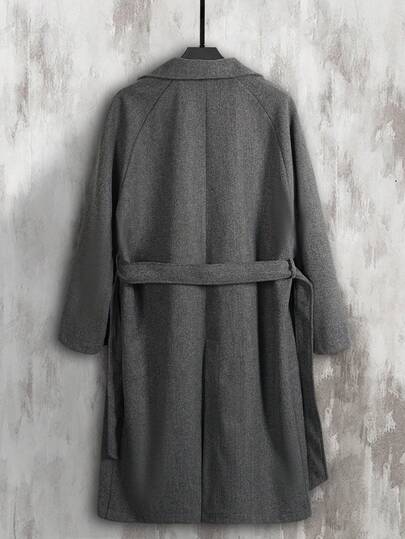 Men's Long Sleeve Casual/Business Solid Color Belted Trench Coat, Autumn/Winter