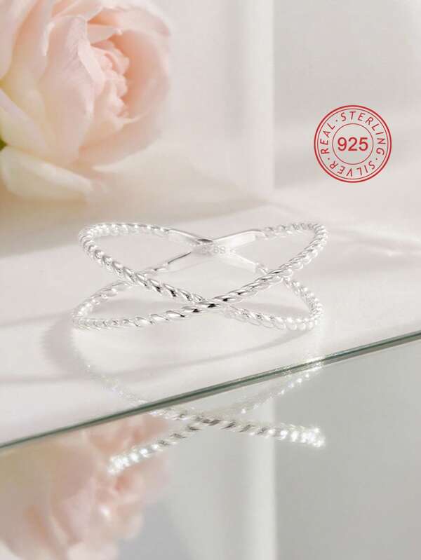Artepollo 1 pièce Bague torsadée et croisée en argent 925 hypoallergénique, emballage cadeau, convient pour cadeau d'anniversaire pour adolescent/ami
