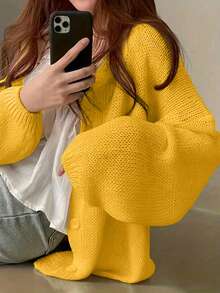 轻盈长袖针织开衫，春夏 - 黃色 - 查看 3
