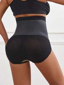 FLARIXA 1pc Women Seamless High Waist Shaping Panty Sports Shapewear Swear Boosting Workout Trainning Abdomen Control Waist Support Briefs Anti-Roll Waistband Slimming Underwear - 黑色 - 查看 7