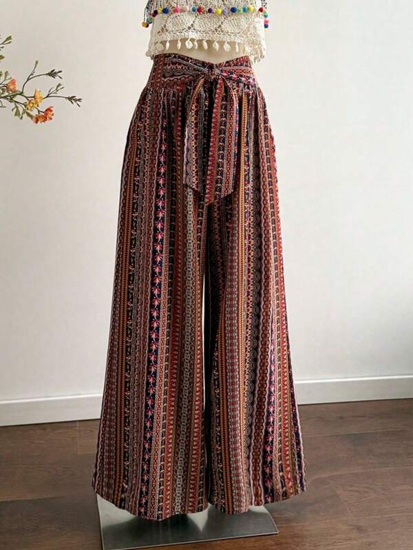 Women's Knotted All-Over Print Beach Holiday Style Pants
