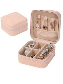 1PC Portable Jewelry Box ,Small PU Leather Travel Jewelry Storage Box, Elegant Organizer For Earrings/Necklaces/Rings Travel-Friendly Giftable Storage Case ,Jewelry Sorting Box For Women's Fashion Accessories, Birthday/Valentine's Gift Idea , Bridesmaid Gifts, Christmas Gifts, Halloween Gifts, Women Gifts, Wedding Gifts