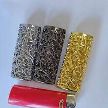 1 件金属镂空吉祥花防风点烟器盒，适用于 BIC J6 全尺寸打火机 - 时尚耐用的防爆金属打火机盖，防风简约复古耐用，理想的礼物选择 - 彩色 - 查看 2