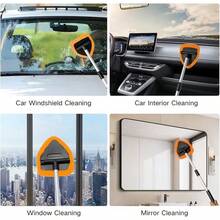 11pcs Auto Windshield Cleaning Kit With 6 Reusable Microfiber Pads, 2 Spray Bottles, Extendable Handles - Green, Popular Auto Cleaning Essential - 橘子 - 查看 5