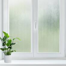 Reeded Glass Window Film, Privacy Frosted Glass Film, 3D Decorative Decals Removable Sun Blocking Anti UV Door Window Cover, No Glue Static Cling Vinyl For Bathroom Home Office, 17. 5" X 78. 7"