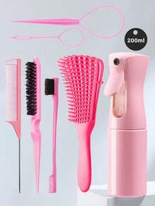 1/3/7件套美发梳套装，含200毫升喷雾瓶、编发圈、蓬松梳、尖尾梳、长尖尾梳、骨尖梳、分缝梳、染发梳、卷发梳、黑色头发专用梳，适用于3a至4c卷曲的非洲发质，干/湿/浓密卷发均可使用，去除头皮堆积物，打造亮泽卷发（黑色、粉色、紫色）。 - 彩色 - 查看 12