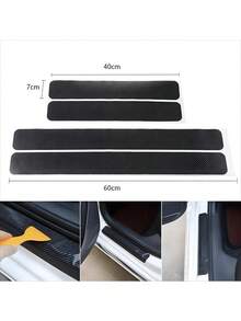 Easypie Selection 4pcs Car Threshold Protection Sticker Carbon Fiber Sticker Paper Car Door Scratch Scrape, Prevent Dirt Step The Pedal The Rear Box Protective Bar