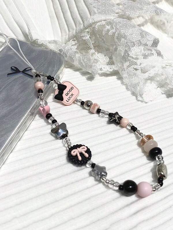 1pc Original Sweet Contrast Color Beaded Phone Lanyard, Camera Hanging Chain