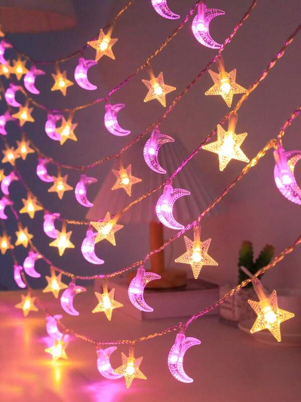 1 Set Of 10/20/30 Lights 2/3/4.5m Star & Moon Shaped Fairy String Lights Decor, Suitable For Bedroom, Birthday, Wedding Party And All Occasions Gift, Holiday Decoration
