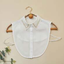 1 件女士多功能可拆卸黑白仿珍珠饰边项圈，百搭经典配饰