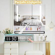LED Bathroom Mirror 80x80x11cm – With Defogging Function, 3 Light Colors, Digital Clock & Smart Touch Buttons, Integrated Towel Rack, Modern Wall Mounted Mirror, Towel Rack Integrated In Bathroom Mirror, Smart Touch Buttons For Mirror, LED Vanity Mirror For Bathroom & Bedroom, - 1 - View 2