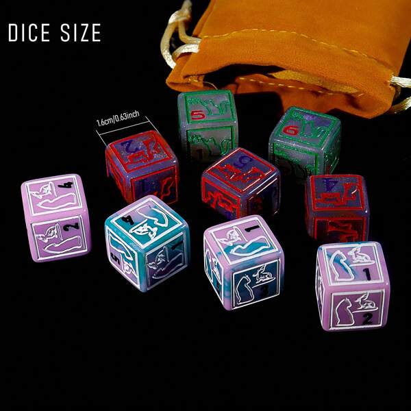 6pcs/Set Numeric Dice With Animal Patterns, Home Dice Cup & Accessories, Christmas, Party Game, Gathering, Entertainment, Board Game Dice Gift - Comes With 1 Dice Bag