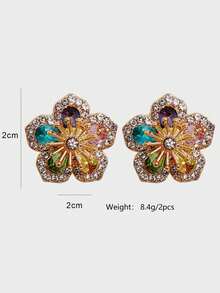 Juran Rhinestone Flower Design Stud Earrings Valentines,Mom,Mother,Mother's Day,Gift - 彩色 - 查看 6