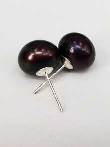 1 Pair 9-9.5mm Natural Freshwater Pearl S925 Silver Stud Earrings - Black - View 2
