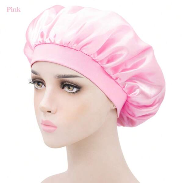 1 pezzo Cuffia da notte in raso, cuffia da notte in seta, adatta per cuffia da notte, cuffia da notte grande, cuffia da notte morbida e larga, cuffia da notte in raso da donna con bordo elastico largo, cappello per cure capillari, cappello da chemioterapia, cuffia da doccia in poliestere elasticizzata con bordo stretto, cappello rotondo, cappello per cure capillari domestiche