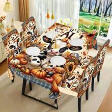 1/4/5/6/7/36pcs Autumn Theme, Cows, Pumpkins, Sunflowers Printed Chair Covers / Chair Cover Set, Suitable For Indoor Home Restaurant, Hotel Modern Daily Decoration,Party Decoration,Wedding Decoration,Dining Room Decoration,Kitchen Decoration,Tablecloth Suitable For Square Tables, Elastic Chair Covers Can Be Washed - ZYT-085 - View 4