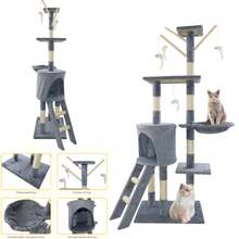 Royalswill Cat Tree Tower Scratching Post Activity Centre 140cm Climbing Frame Big/Little Cat Play Tower Indoor/Outdoor Play & Rest - Light Grey - View 1