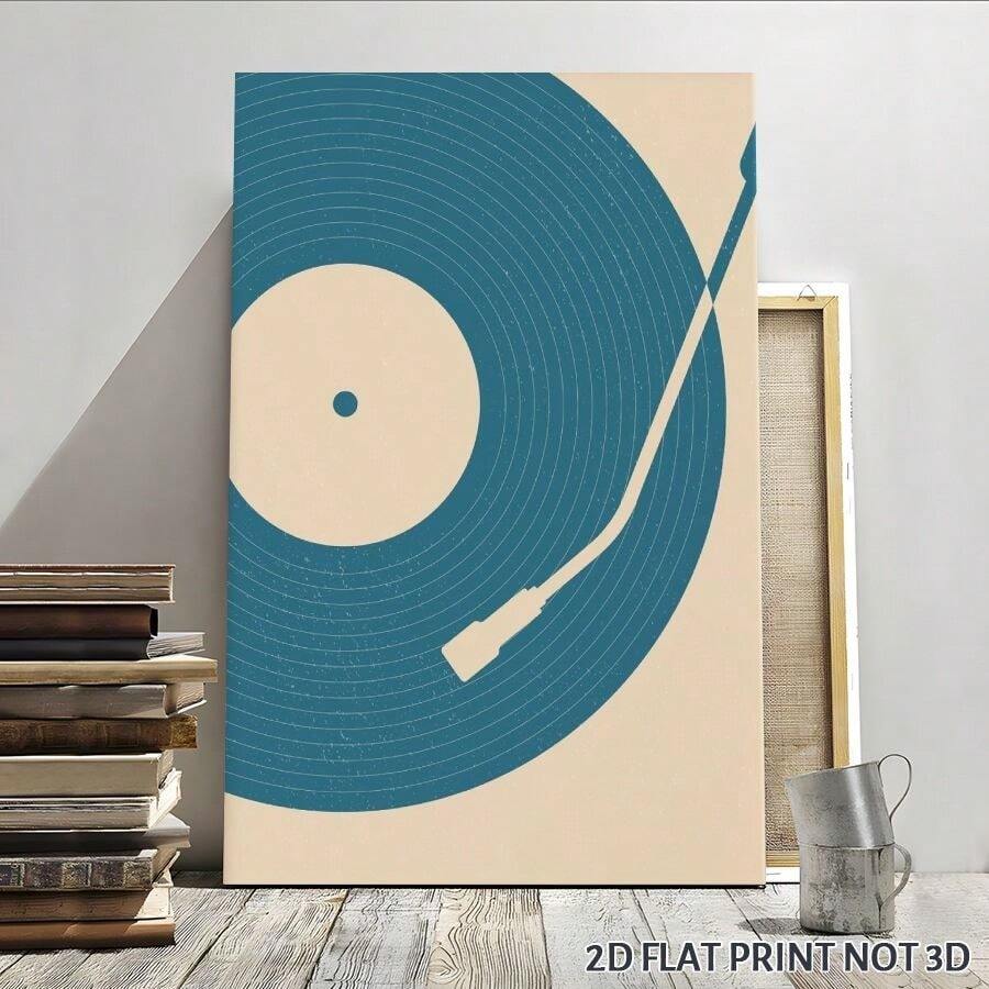 1pc Vinyl Record, Needle Art, Minimalist Style Framed Wall Art - Canvas Prints Poster, Ready To Hang - Home Decor, Ideal For Home, Office Wall Decor, Family Gift, Living Room Bedroom Wall Decor, 2D Flat - 杏色 - 查看 1