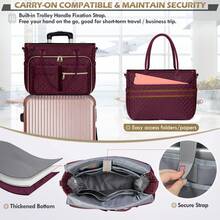Teacher Tote Bag 15.6 Inch Laptop Bag For Women Work Bag Laptop Tote Nurse Bag Professional Computer Messenger Bag With Insulated Pocket, Laptop Briefcase For Office, College, Nursing - 酒紅色 - 查看 2