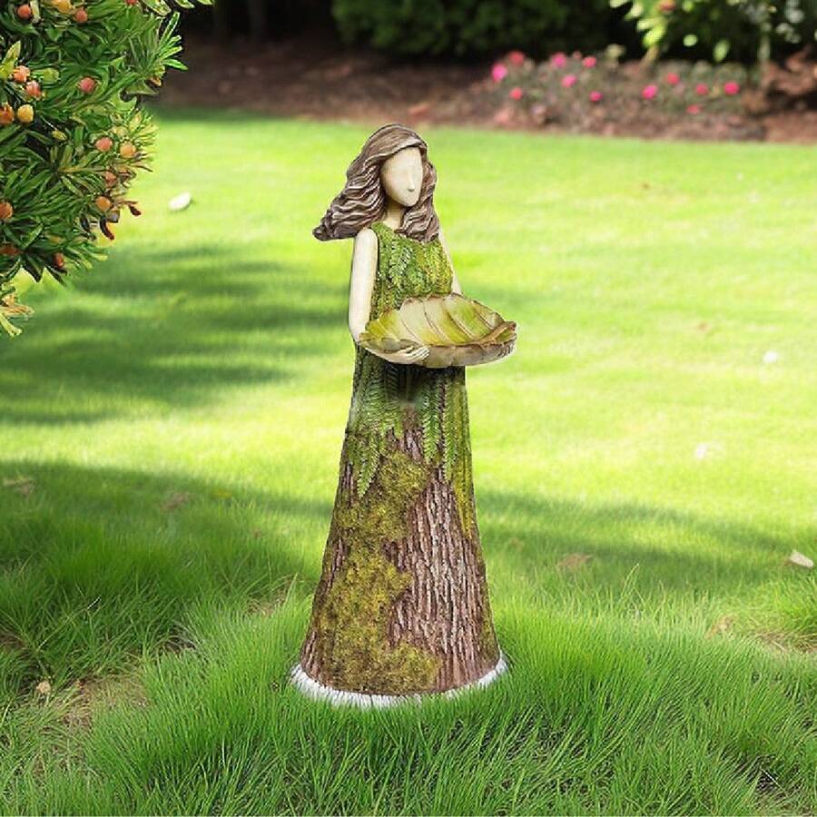 1 pezzo Scultura in resina di ragazza fata e uccelli nel bosco, decorazione da esterno per giardino, cortile e prato, ornamento in resina per decorazione casa e giardino in stile campagnolo e di divinità del bosco
