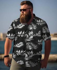 Big And Tall Men's Hawaiian Shirt - Short Sleeve, Tropical Floral Button Down Casual Summer Beach Shirthalloween - Lá cọ đen mới - Xem 2