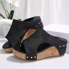 [Vintage Slippers]Elegant High-Quality Women's Slippers With Thick Soles And Wedge Heels, Featuring A Retro Style And Comfortable Design, Single-Foot Sandals. - 黑色 - 查看 5