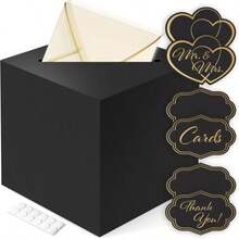 Caja blanca para tarjetas de boda ARTESORI - Ranura grande para tarjetas, pegatinas y caja, caja para tarjetas de regalo para la recepción de la boda, cumpleaños, baby shower, graduación, rifas, portaobjetos de dinero - 8x8 - Negro - Ver 1