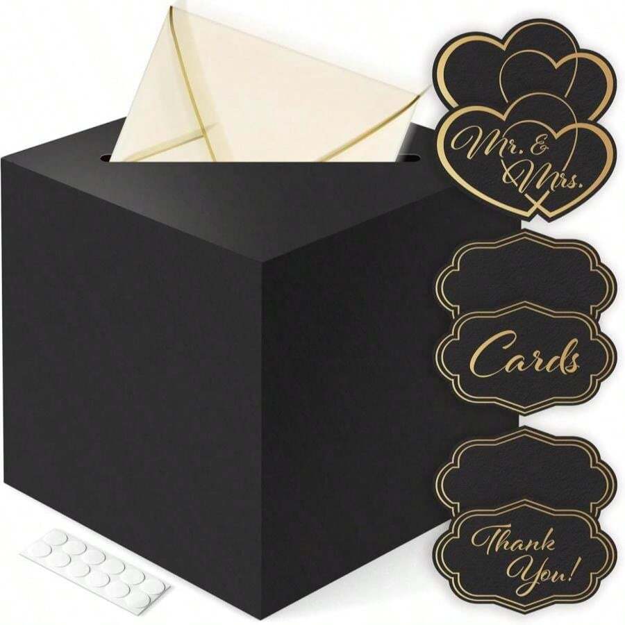 Caja blanca para tarjetas de boda ARTESORI - Ranura grande para tarjetas, pegatinas y caja, caja para tarjetas de regalo para la recepción de la boda, cumpleaños, baby shower, graduación, rifas, portaobjetos de dinero - 8x8 - Negro - Ver 1