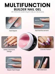 YOKEFELLOW 15g 增厚指甲凝胶，指甲延长凝胶果冻粉色增厚凝胶，增强指甲增强指甲延长，持久凝胶指甲浸泡 UV LED，适合女性女孩的美甲设计沙龙和 2025 年节日礼物新品 - 粉色 - 查看 6