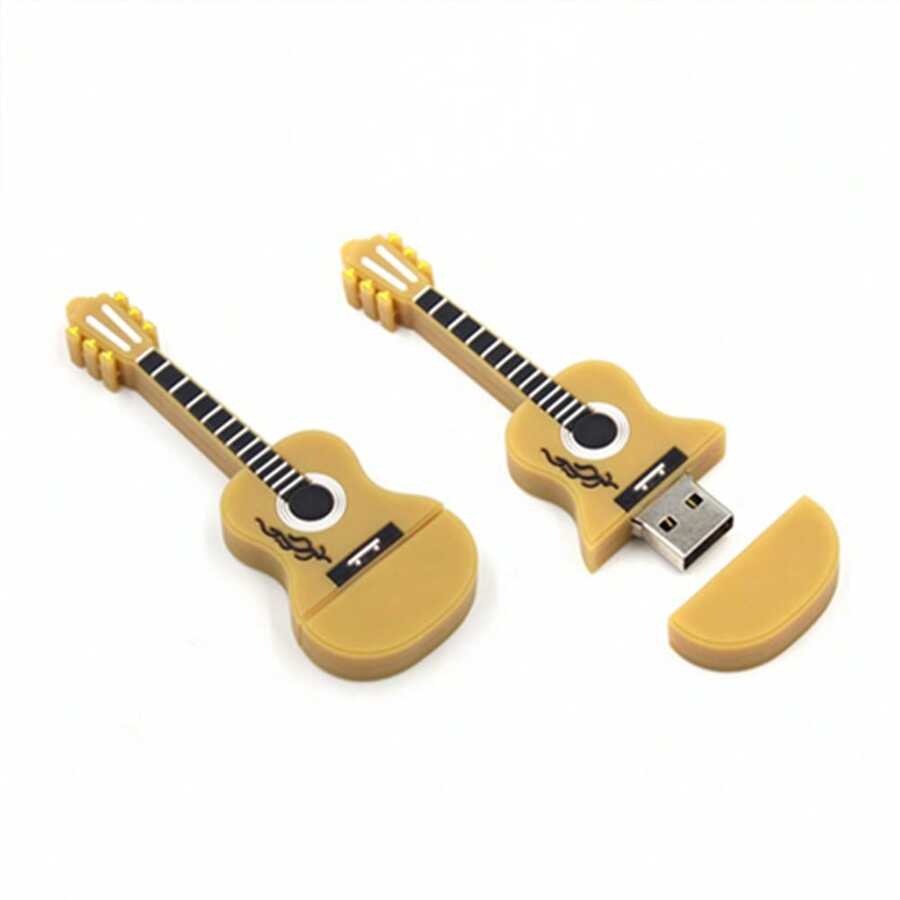 吉他系列 USB 2.0 闪存盘，真容量硅胶笔式驱动器，音乐礼品记忆棒，128GB/64GB/32GB/U 盘 - 棕色 - 查看 1