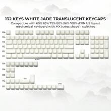 XVX White Jade Keycaps Double Shot PBT Keyboard Key Caps 132 Keys MDA Profile Keycap Set Compatible With 60 65 75 TKL 96 100 US Layout Cherry MX Switches Mechanical Keyboards2a5 - 半透明白玉 - 查看 5