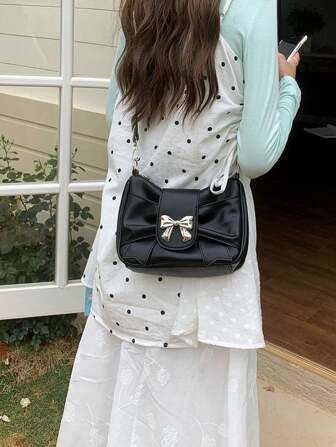 Cute Bow Decor Women's Shoulder Bag, Fashion Crossbody Bag For Girls, Pink Casual Handbag Suitable For Music Festival, Wedding, Spring Outing