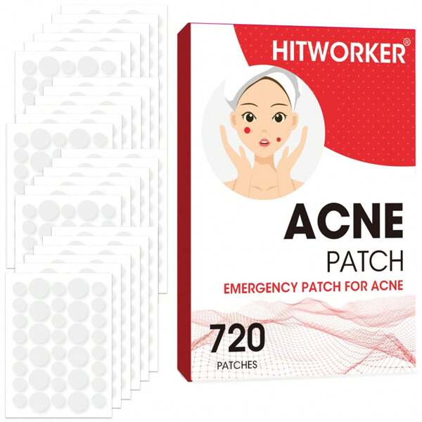 720 pezzi Cerotti per brufoli rossi - Senza alcool, senza parabeni, senza profumo, toppe detergente per i pori con adesivo forte, adatto a tutti i toni di pelle chiara inclusa la pelle sensibile