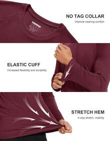 Men's Long Sleeve Shirts UPF 50+ UV Sun Protection Athletic Shirts For Hiking Running Workout Rash Guard-2025 - Wine - View 2