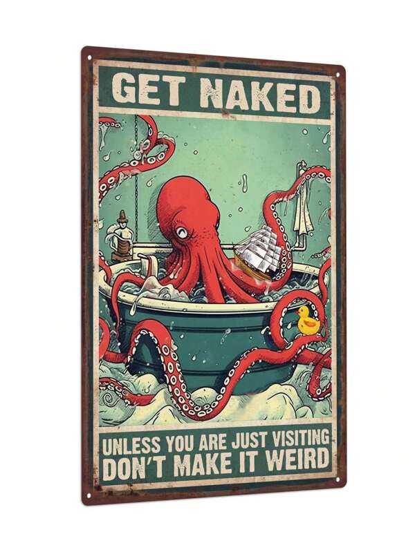 1 Stück Metallschild mit Oktopussymbol, vintage Wanddekoration Poster, Retro Plakette für Zuhause, Badezimmer, WC, 7,8 x 11,8 Zoll