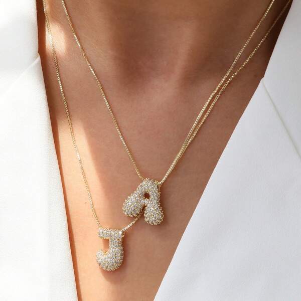 Fashion Charm Inlaid White Zirconia 26 English Letters A-Z Adjustable Universal Chain Pendant Necklace Women Versatile Jewelry