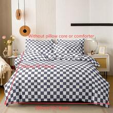 3pcs Geometric Checkerboard Duvet Cover Set (2*Pillowcases, 1*Duvet Cover, No Filler), Gray & White Checkered Bedding Set, Super Soft, Comfortable, Breathable, Suitable For All Seasons, Perfect For Bedroom, Guest Room, Dorm And Hotel Decor