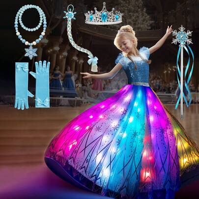  UPORPOR 发光公主裙，女孩万圣节服装装扮衣服，与音乐同步，应用程序远程控制（不含电池）