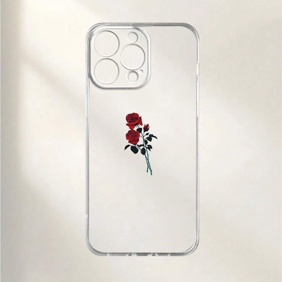Rose Pattern Phone Case, UV Printing Mobile Phone Protective Case, 360 Degree Full Protection, Suitable For Iphone 11 12 13 14 15 16 Pro Max XR X/ XS 7 8 Plus SE Mini, With New Personality Creative For Smart Phone Case - Transparent - View 1