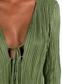 Vestido Curto Feminino de Tricô com Nó na Cintura, Babado na Barra e Cor Sólida, Adequado para Festa, Encontros, Praia, Uso Diário, Casa, Jardim, Estilo de Rua, Primavera, Outono, Inverno