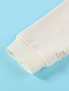 2 piezas/set Pijama de manga larga con estampado de pato de algodón de dibujos animados Thick para niños pequeños, adecuado para ropa de estar en casa y ropa exterior, primavera y otoño