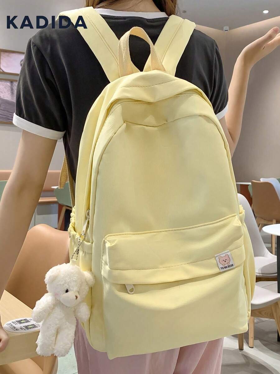 1 pieza Mochila decorativa con diseño de oso de gran capacidad, adecuada para viajes al aire libre, compras, vacaciones, útiles escolares, ligera, portátil, plegable, apta para adolescentes, mujeres, estudiantes universitarios, principiantes y trabajadores de oficina, perfecta para volver a la escuela, primer día de clases, escuela secundaria, preparatoria, actividades al aire libre, viajes, salidas, vacaciones, conciertos - Amarillo - Ver 1