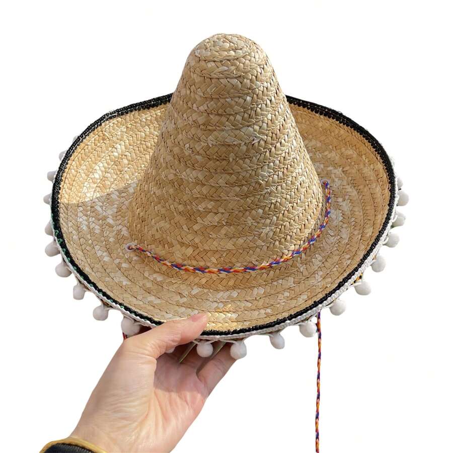 Children's Mexican Straw Hat Pointed Top Mini Sombrero Hat For Carnival Party Masquerade Costume Props - Yellow - View 1