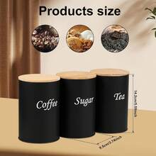 3件套厨房储物罐，带竹盖，密封金属罐套装，食品储物容器，适用于存放咖啡、糖、茶叶、面粉等，乡村风格厨房装饰 - 彩色 - 查看 8
