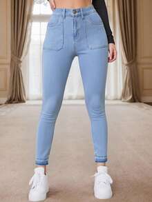 Pantalones vaqueros claros para dama, elásticos y ajustados, cómodos y pegados al cuerpo, ideales para múltiples ocasiones, jeans - Azul - Ver 1