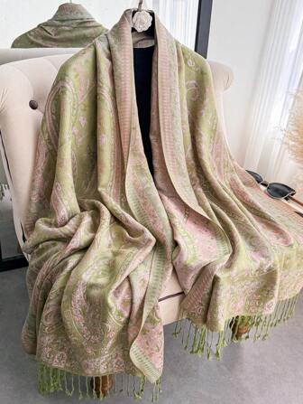 1 pieza Pañuelo y chal largo de mujer de estilo paisley, de lujo y multifuncional, con estampado de jacquard, adecuado para uso diario en primavera y verano con vestidos