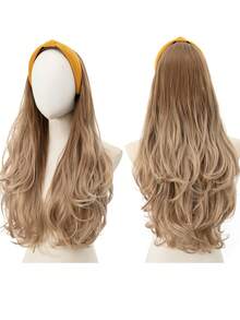 24 英寸头带假发卷发头带假发合成天然耐热纤维波浪假发适合女性女孩 - 棕色 - 查看 10