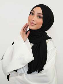 1pc Women Solid Jersy Hijab Modal Soft Headscarf With Frill Trimmed Decor Scarves For Women, Suitable For Daily Use In Arab Style Headband For Abaya