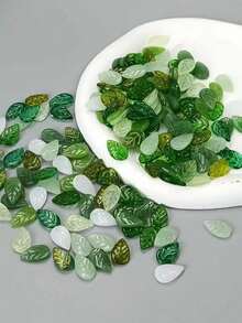 50 hạt thủy tinh lá nhiều màu thời trang phụ kiện trang sức tự làm - hỗn hợp xanh mới - Xem 4